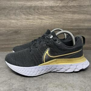 Nike React Infinity Run Flyknit 2 Sneakers Womens Size 8 Running Black Gold